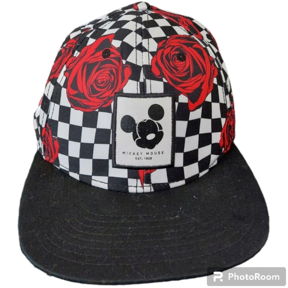 Neff X Disney Mickey Mouse Rose Checkered Patch Snapback Hat - NWOT